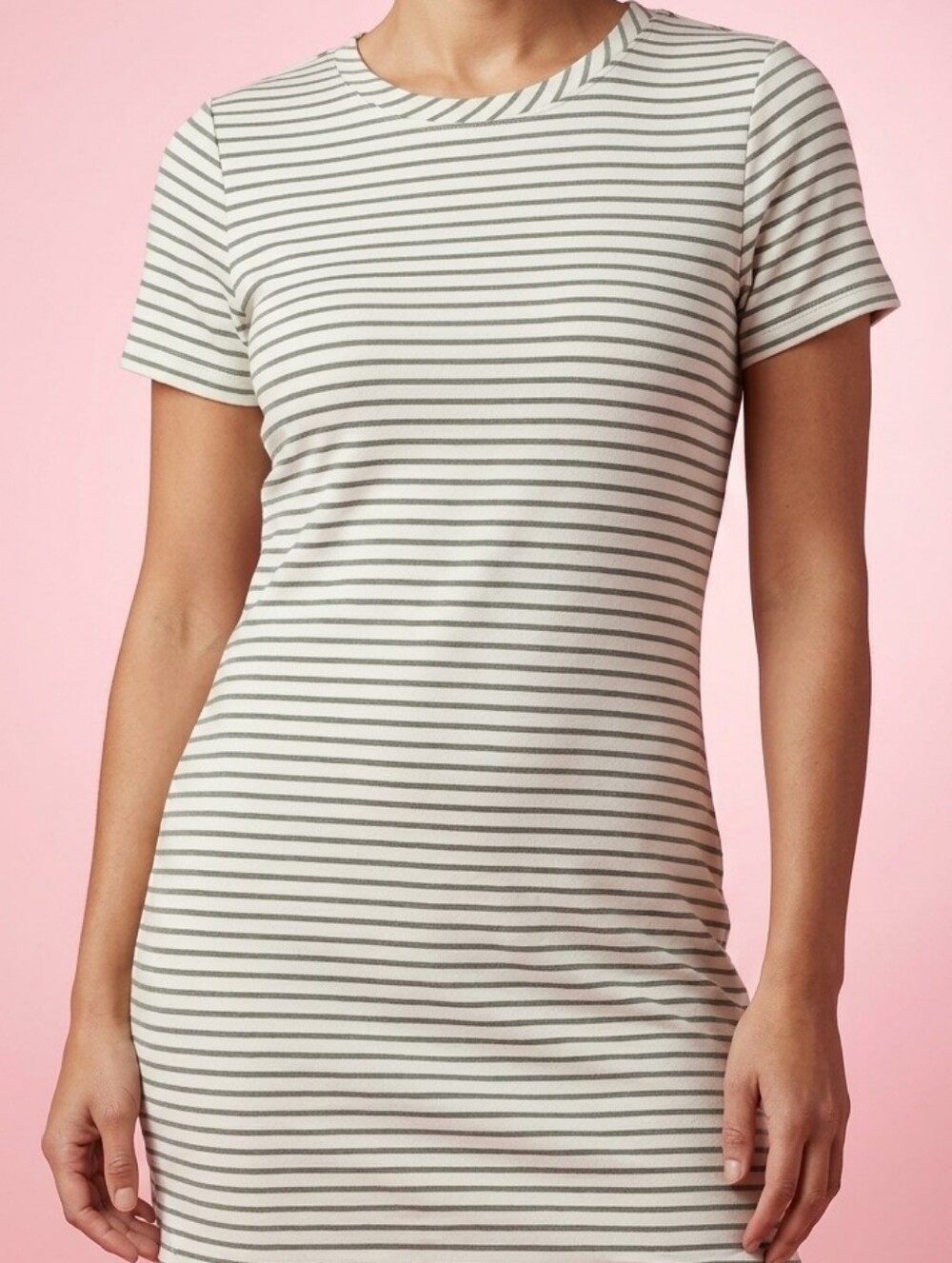 Buffalo David Bitton Ivory and Black Striped Midi Knit Dress Medium